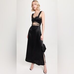 Morgan Lane Sisto Black Silk Cutout Lace Trim Maxi Slip Dress NWT